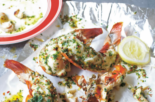 Lobster tails with chilli and garlic butter
