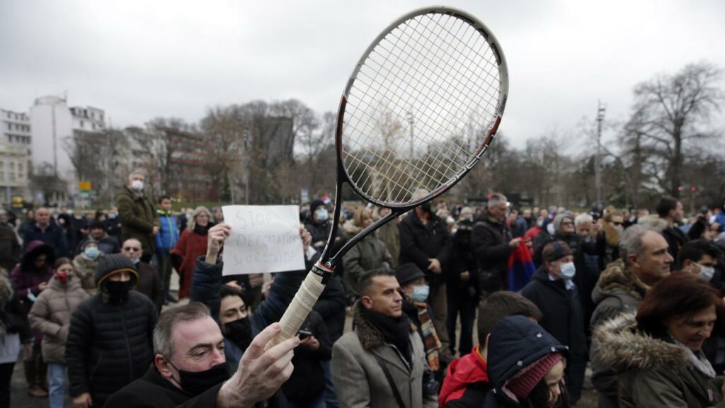 Novak Djokovic’s supporters in Belgrade, Serbia, attend a rally in his support.