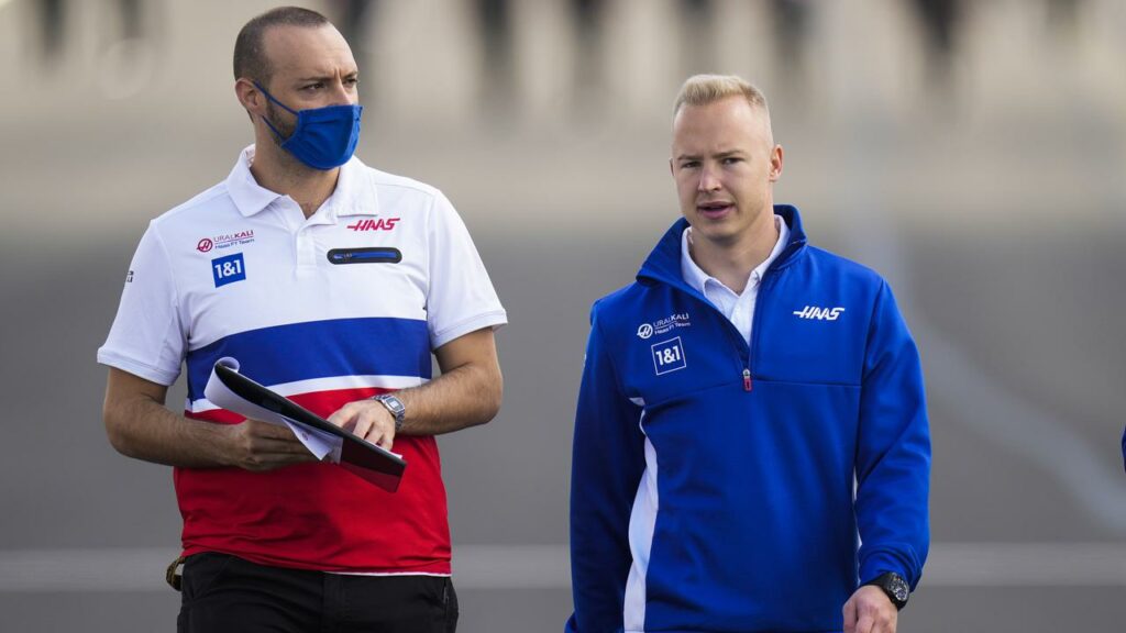 Nikita Mazepin (r) can’t compete at the British Grand Prix amid the latest Russia sports sanctions.
