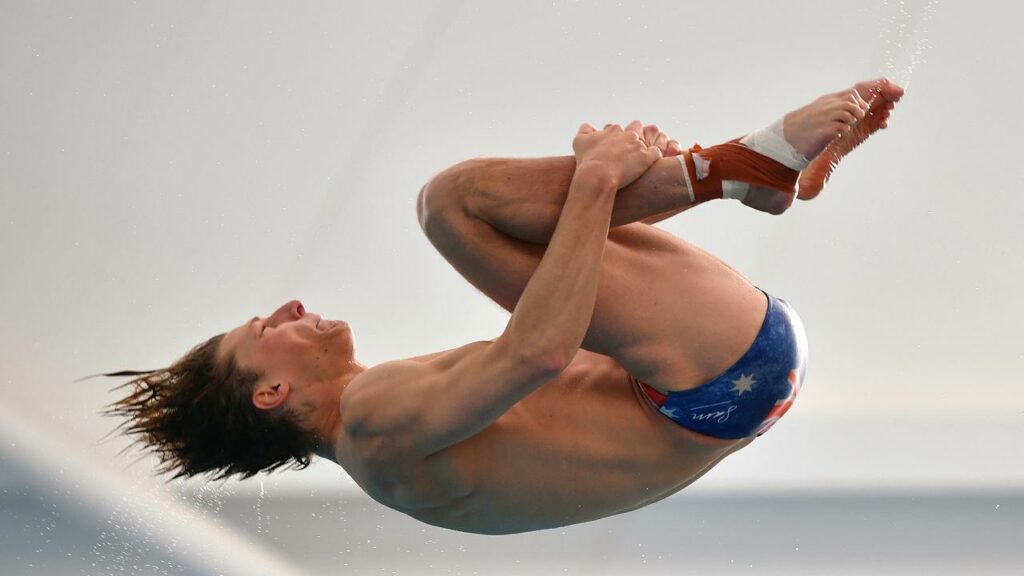 Sam Fricker practises for the Commonwealth Games team diving trials.