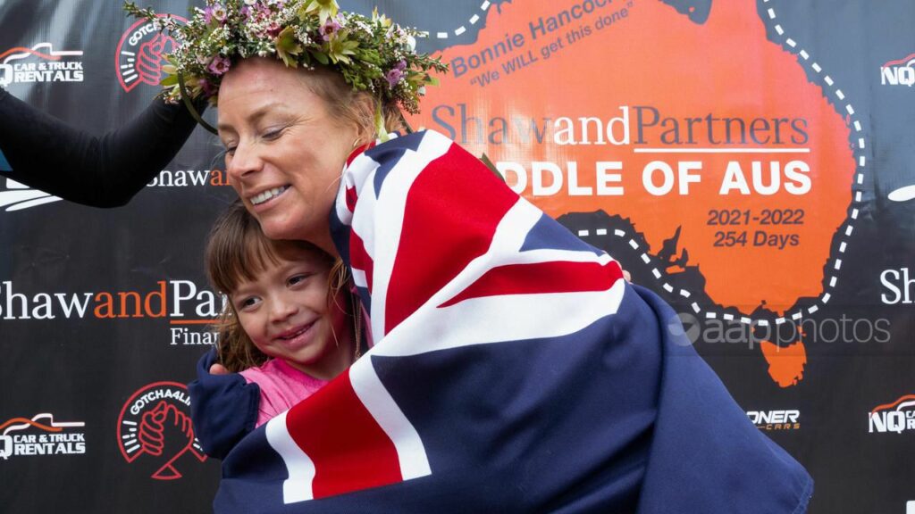 Bonnie Hancock has set a record for the fastest circumnavigation of Australia by paddle.