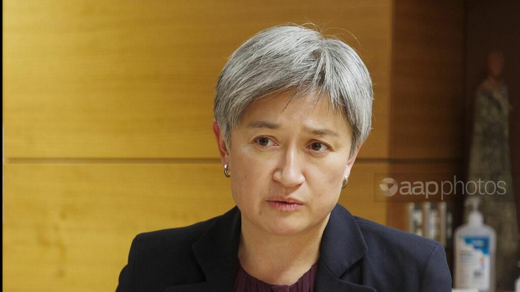 Foreign Minister Penny Wong has held talks with PNG Prime Minister James Marape. (AP PHOTO)