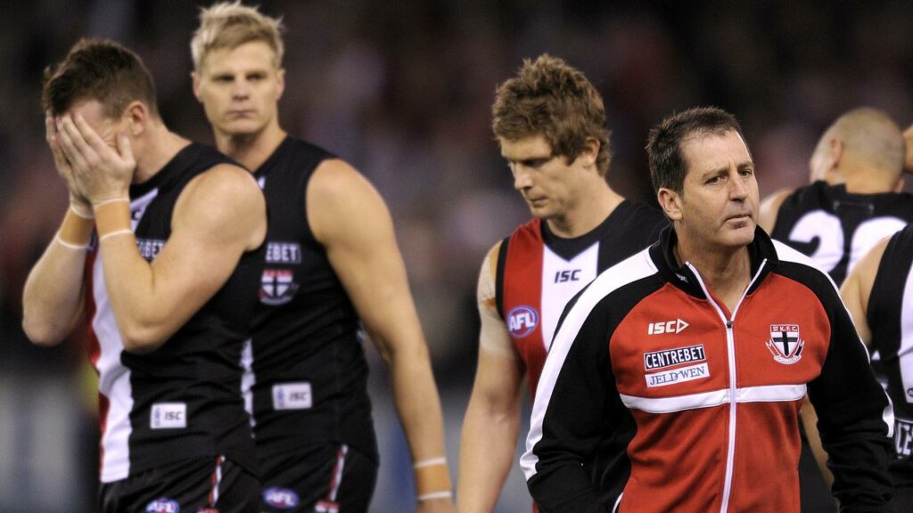 Ross Lyon, seen here in his last game as St Kilda coach 11 years ago, is to return to the club.