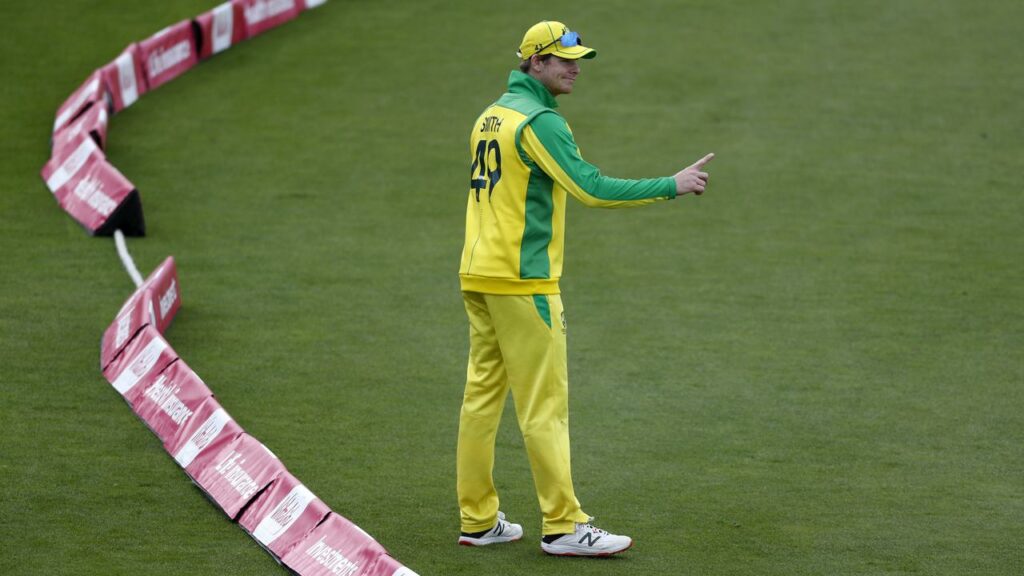 Steven Smith in front of the sort of boundary markers that have annoyed Ben Stokes.
