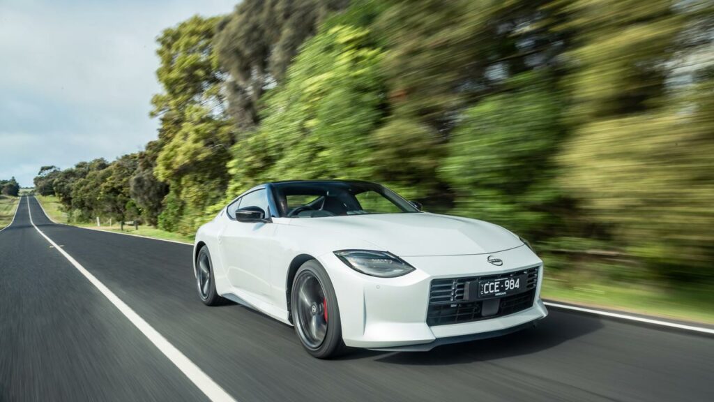 The seventh-generation Nissan Z draws design elements from ancestors including the Datsun 240Z.