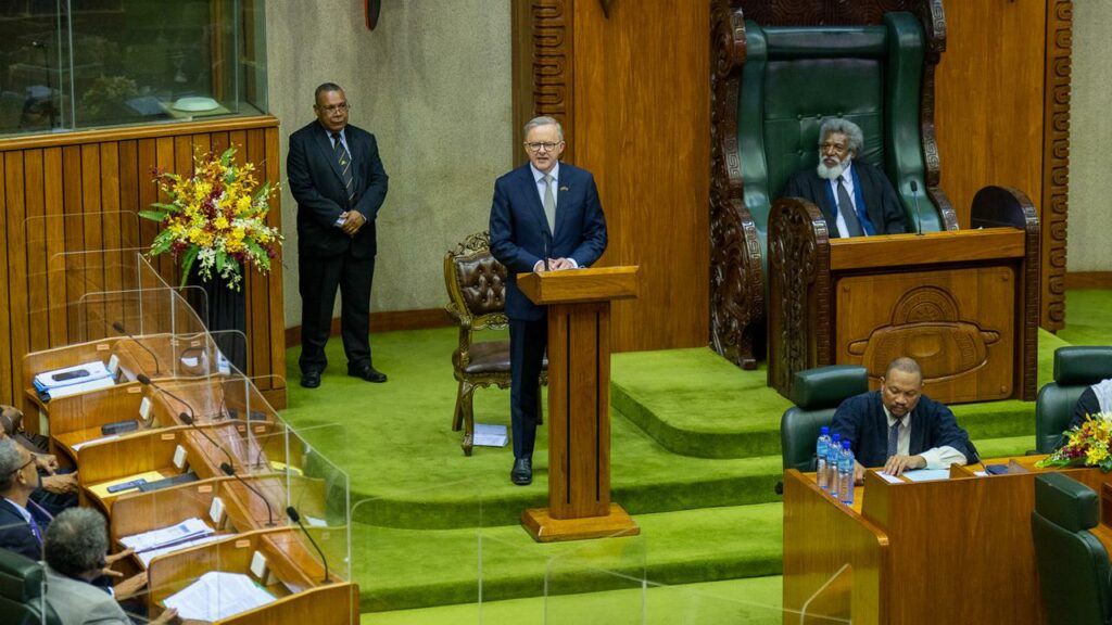 Anthony Albanese has become the first foreign leader to address the PNG parliament.
