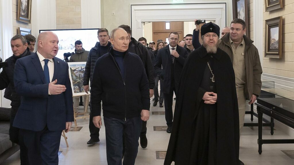 Russian President Vladimir Putin made an visit to Crimea on the anniversary of its annexation.