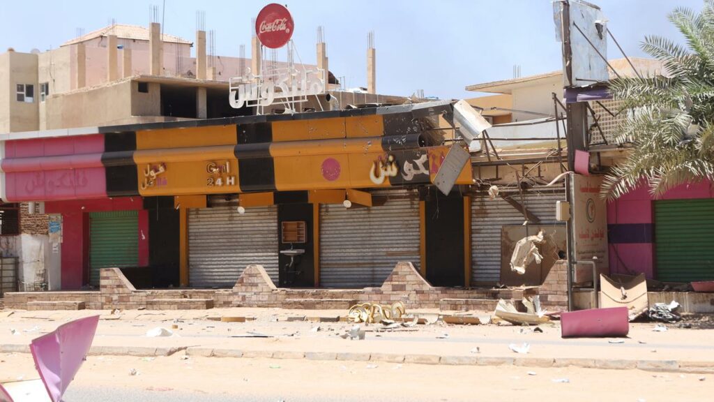 The streets of Sudan’s capital Khartoum are largely empty amid clashes.
