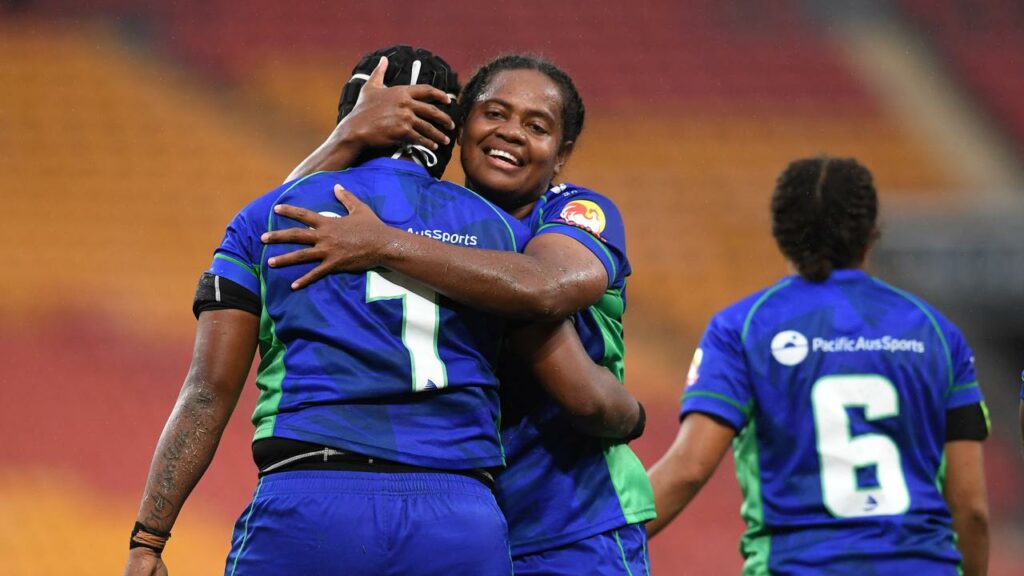 Fijian Drua’s Vani Va’aga Arei (centre) scored two tries as her Super W Rugby side beat Melbourne.