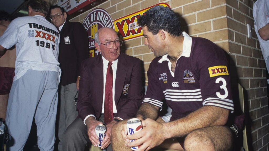 Former team manager Dick ‘Tosser’ Turner continues to inspire Maroons in Origin matches against NSW.