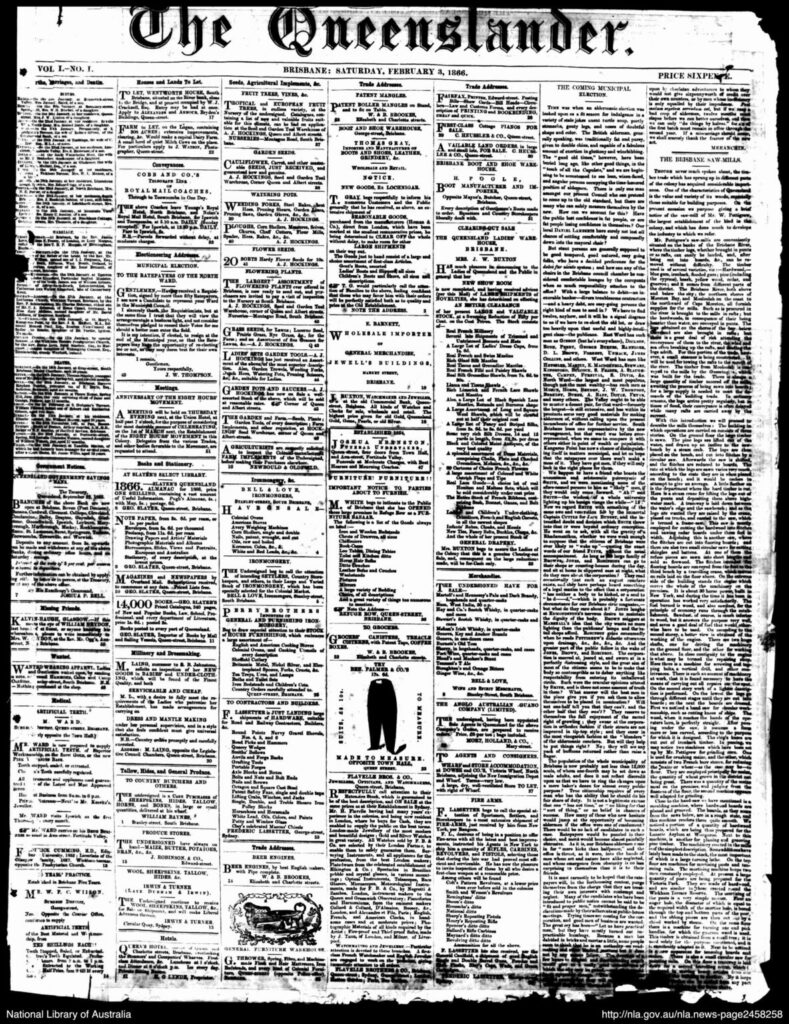 The first edition of The Queenslander, in 1866. Source: National Library of Australia