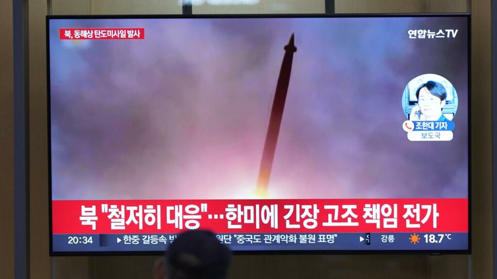 North Korea fired two short-range missiles after warning of a response to US military drills.