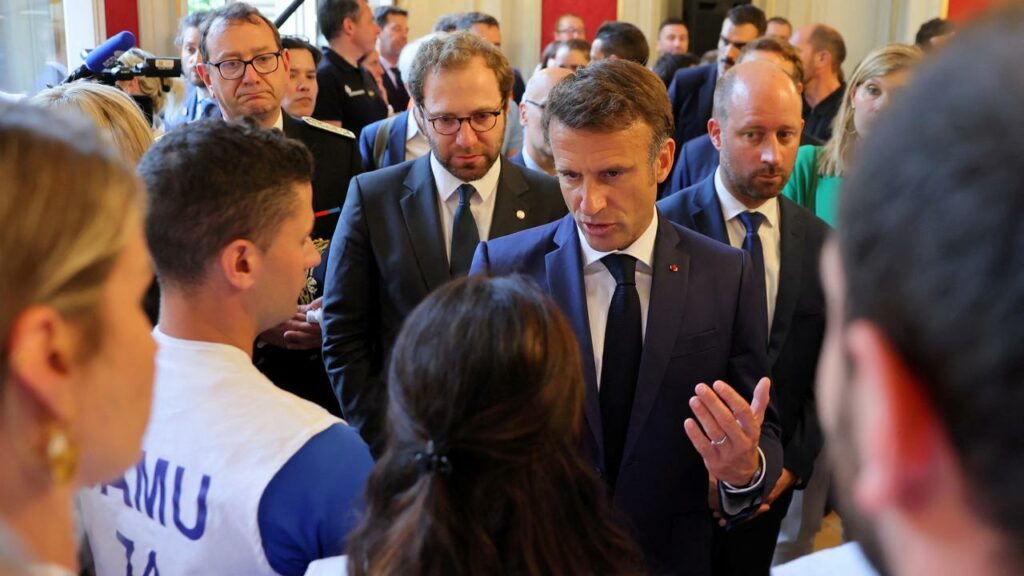 French President Emmanuel Macron has spoken to police and paramedics after a knife attack.