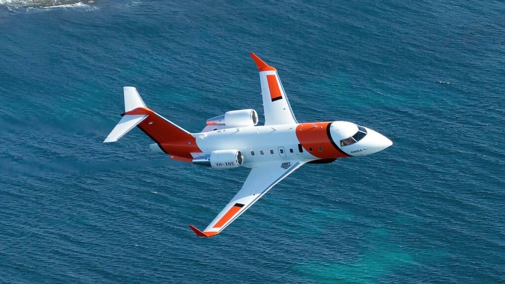 The Challenger rescue aircraft is talking to a distressed sailor in the Great Australian Bight.
