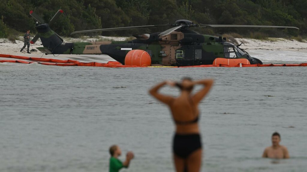 An army crew was rescued when a MRH-90 Taipan crashed at Jervis Bay, NSW, in March.
