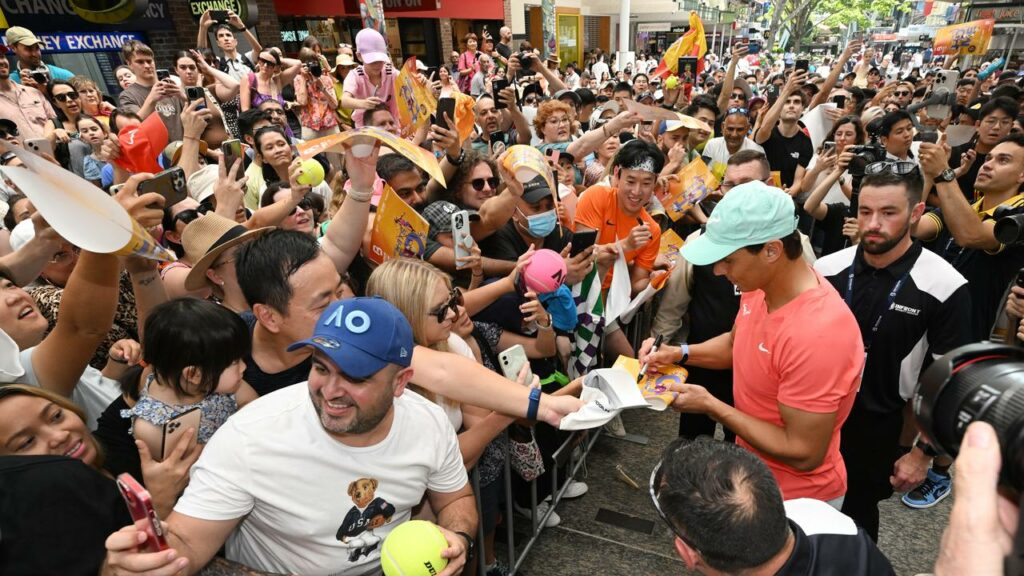 Thousands of fans greeted Rafael Nadal in Brisbane ahead of his tennis return.