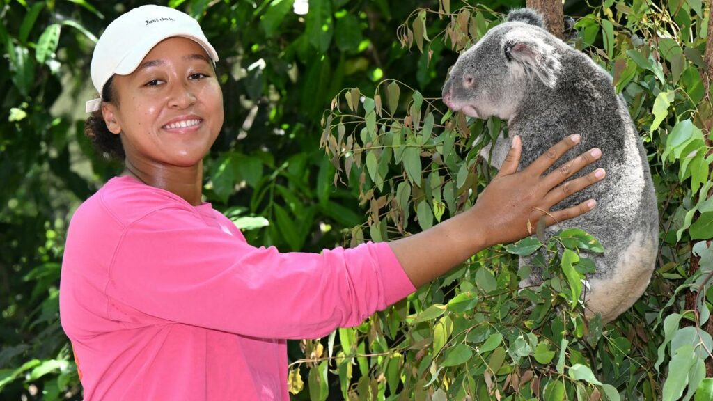 Japanese tennis star Naomi Osaka meets Milton the koala at Lone Pine Koala Sanctuary in Brisbane.