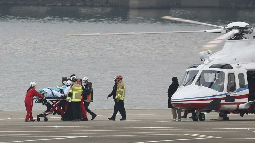 Lee Jae-myung was airlifted to Seoul after emergency treatment in Busan following an attack.