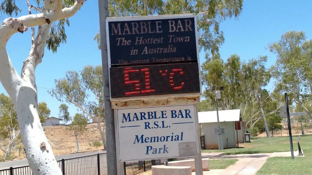 Marble Bar is sweltering as a heatwave grips the outback town and parts of northern Australia.
