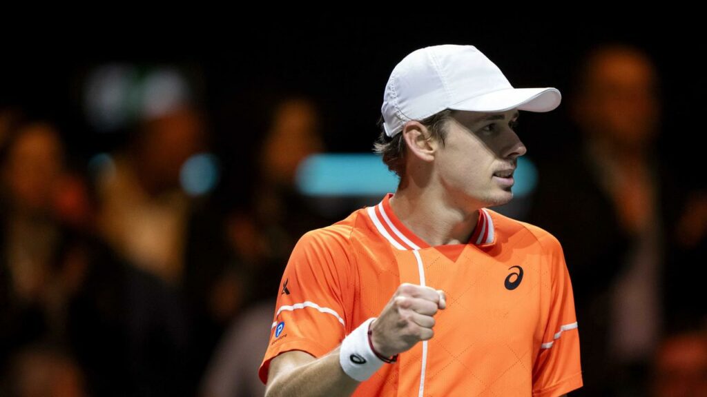 Alex de Minaur celebrating an ideal birthday present by earning a place in the Rottterdam final.