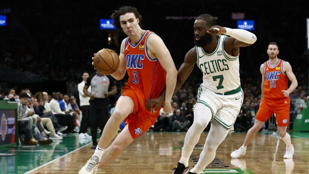 Josh Giddey has gallantly led a short-handed OKC team as they fell short at NBA-leading Boston.
