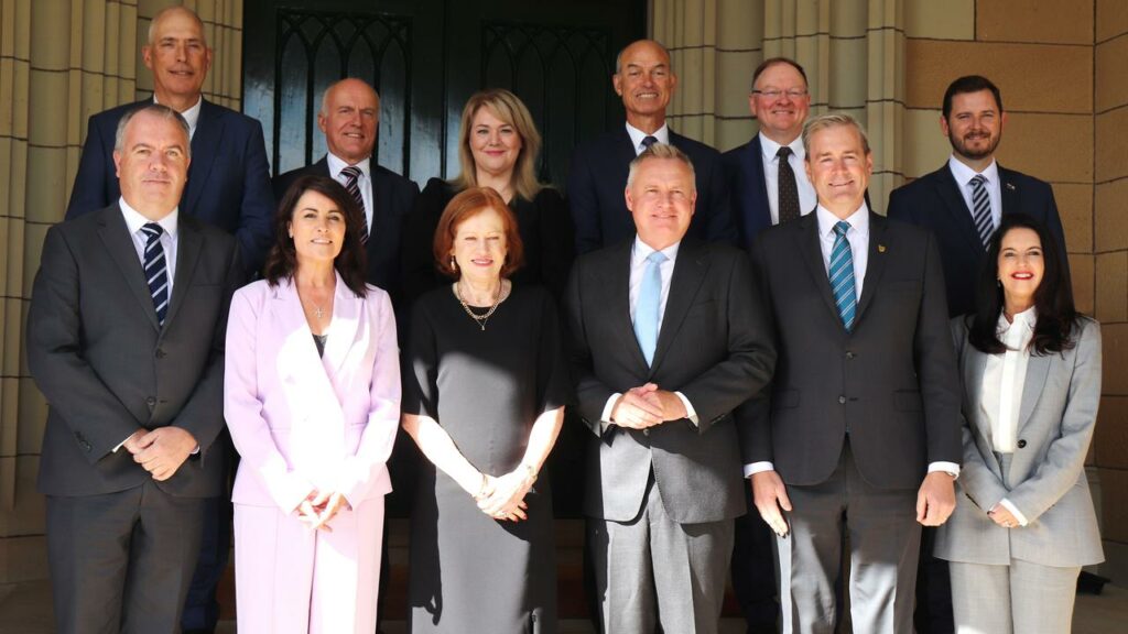 Jeremy Rockliff’s (front, 3rd from right) government will rule in minority with independent support.
