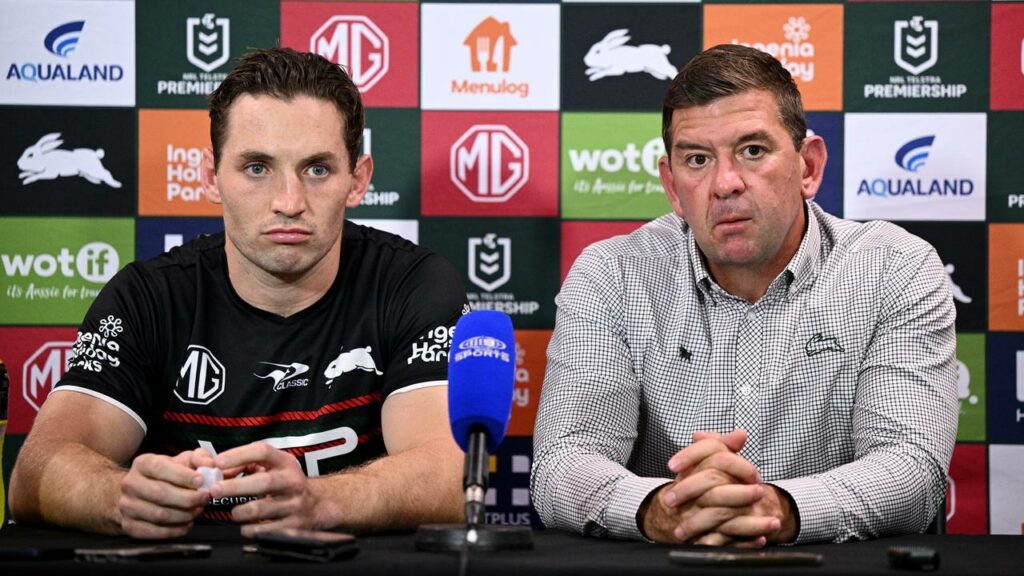 Cameron Murray (left) has leapt to the defence of beleaguered Rabbitohs coach Jason Demetriou.