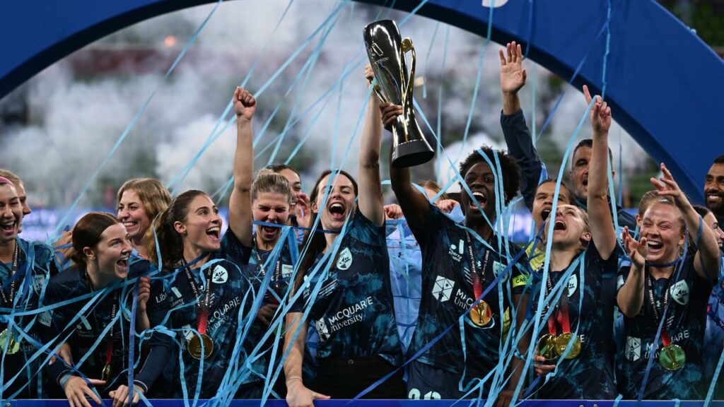 Sydney FC celebrate after winning the 2024 A-League Women grand final. 
