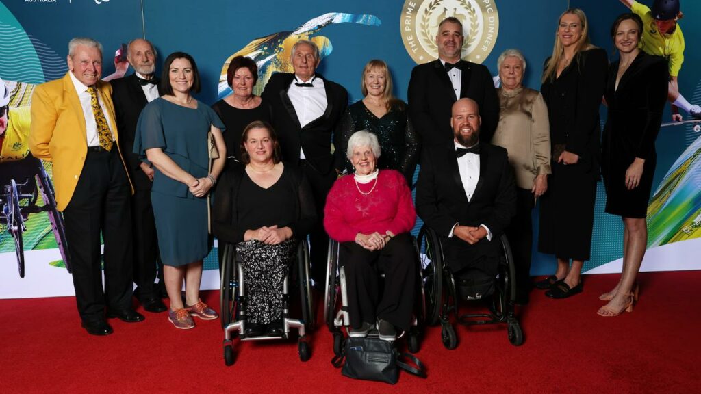 Olympic and Paralympic flagbearers gather on the red carpet for the prime minister’s dinner.