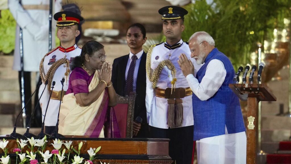 Indian President Droupadi Murmu has sworn in Narendra Modi for a new prime ministerial term.
