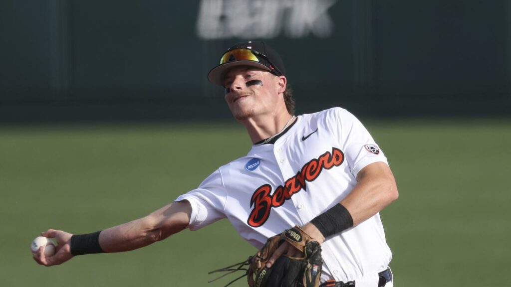 Australia’s Travis Bazzana, playing for Oregon State in May, has signed a lucrative MLB contract.