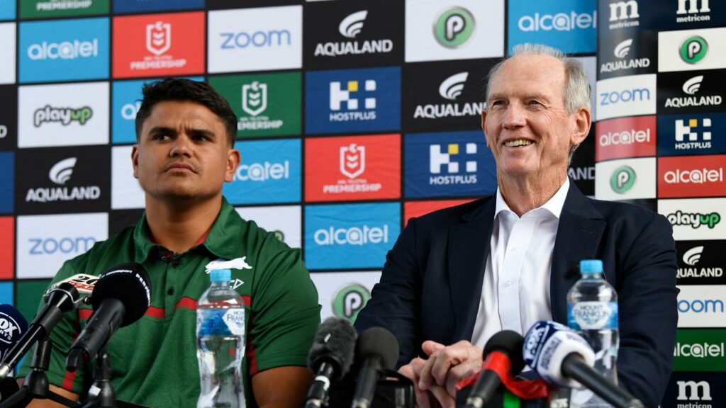 Super-coach Wayne Bennett hopes to help Latrell Mitchell (left) when they reunite in 2025.