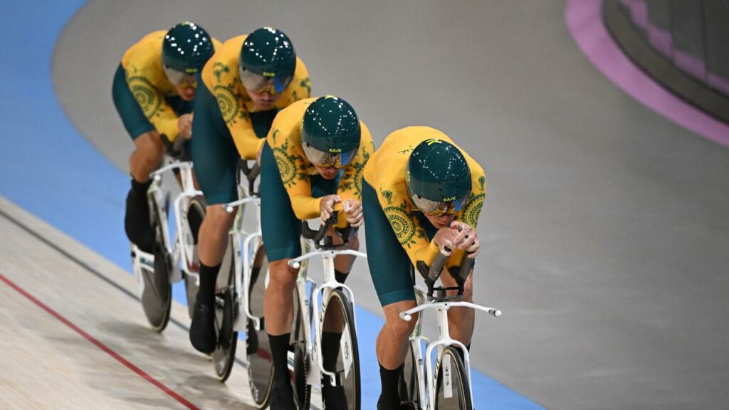 Oliver Bleddyn, Kelland O’Brien, Sam Welsford and Conor Leahy are chasing gold after a world record.