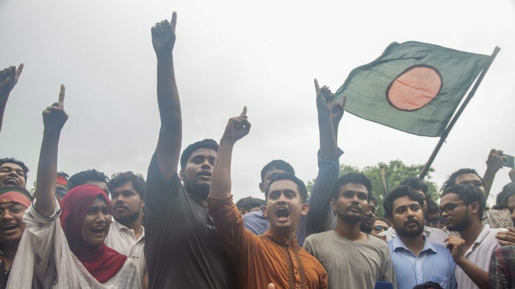 Protesters in Dhaka are demanding the resignation of Prime Minister Sheikh Hasina.