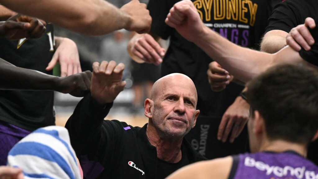 Brian Goorjian (centre) is looking to lead the Sydney Kings to another NBL championship.