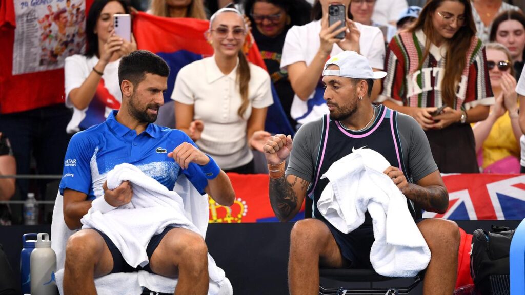 Nick Kyrgios (r) has a sore wrist but allayed any serious injury concerns for the Australian Open.
