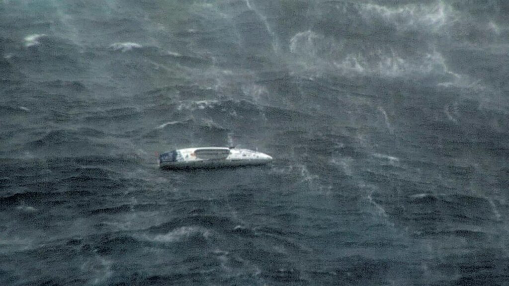 Aurimas Mockus’ boat is battling heavy conditions in the Coral Sea off the Queensland coast.
