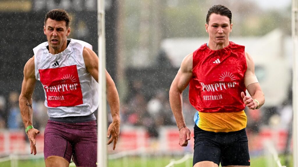 Lachlan Kennedy (right) was second in his Stawell Gift semi-final.