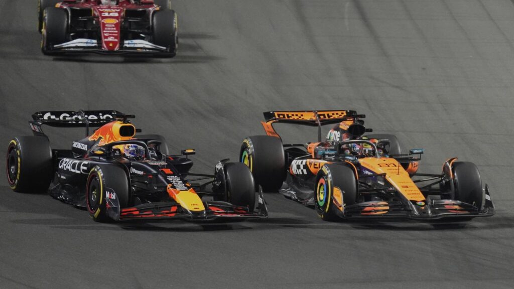 Red Bull’s Max Verstappen is beaten to the first corner by McLaren’s Oscar Piastri at the Saudi GP.