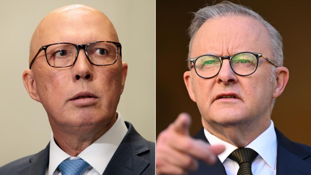Peter Dutton and Anthony Albanese could use the US tariffs to their advantage, analysts say.
