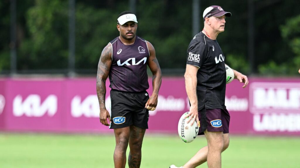 Brisbane’s Ezra Mam (L) received support from coach Michael Maguire (R) after his off-field dramas.