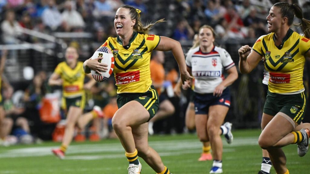 Keilee Joseph was among the try-scorers in Australia’s 90-4 thumping of England in Las Vegas.