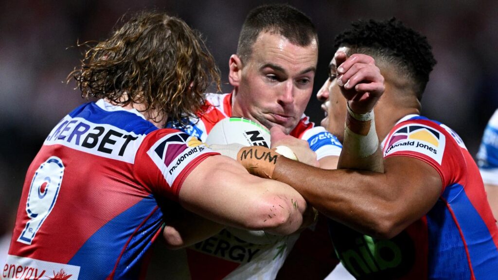 Clint Gutherson has led the Dragons to a dominant 14-point win over Newcastle.