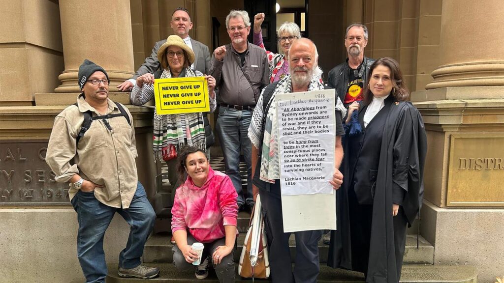 Stephen Langford stuck a piece of paper on Macquarie’s statue with his order to jail ‘Aborigines’.