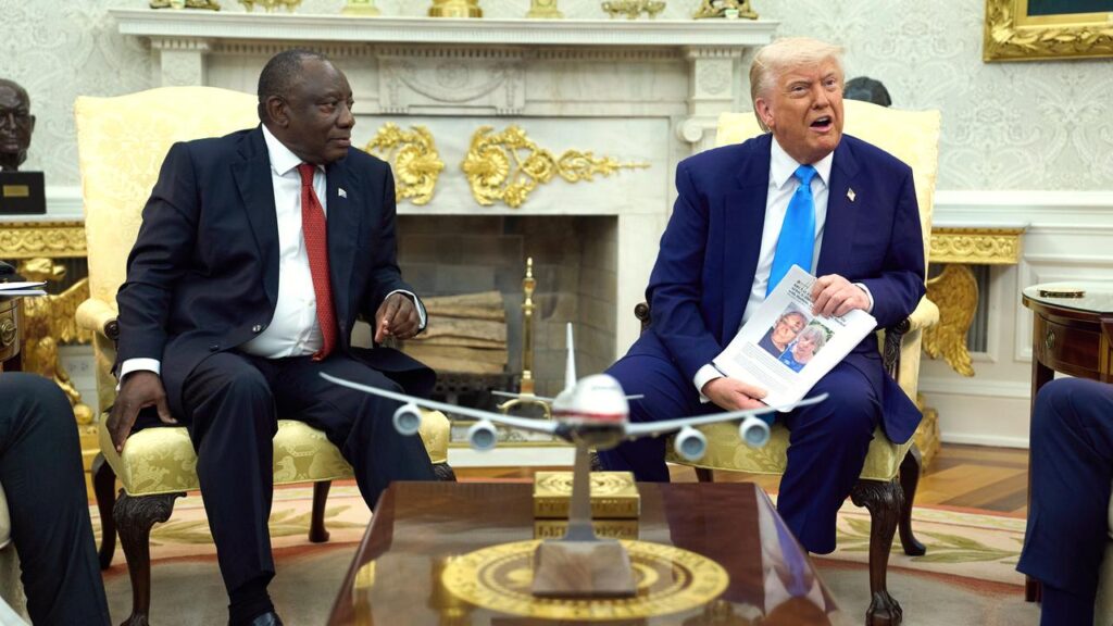 Donald Trump repeated claims of a white genocide in South Africa at a meeting with Cyril Ramaphosa.
