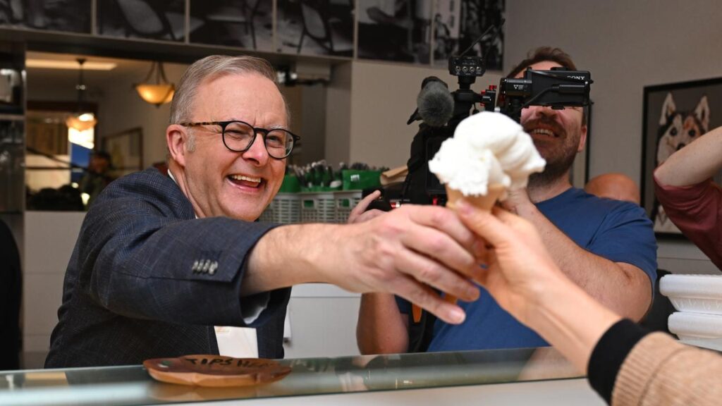 Prime Minister Anthony Albanese celebrated a sweet victory by serving ice cream in his home seat.