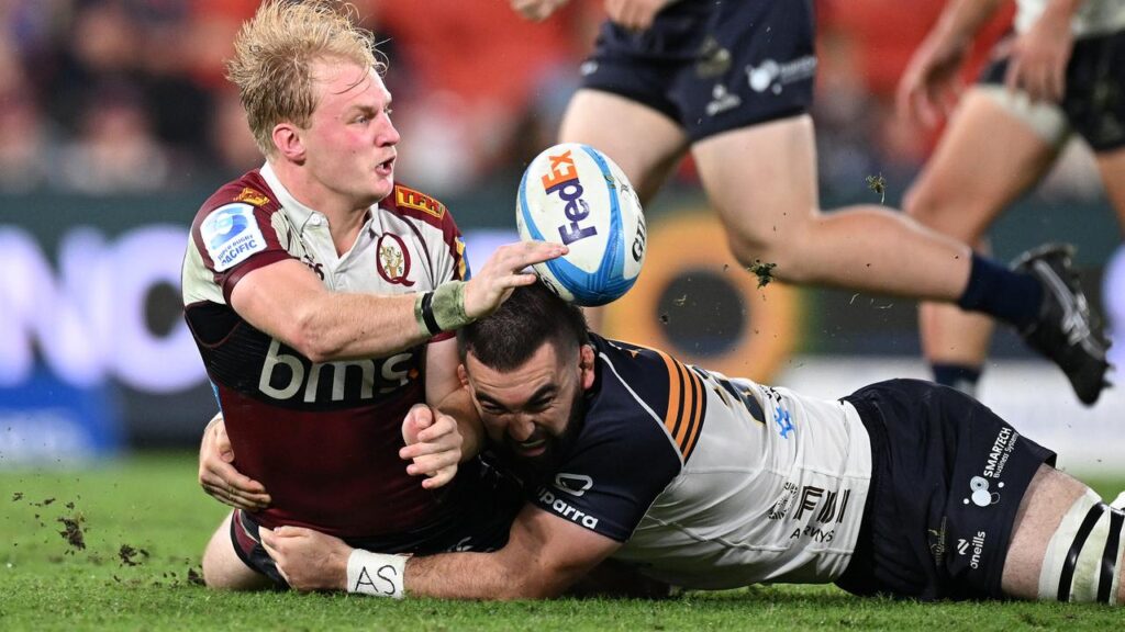 Concussion protocols mean Tom Lynagh (left) will miss the Reds’ vital clash with the ACT Brumbies.