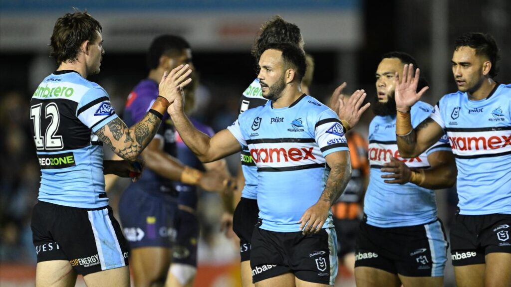 Cronulla have hung on for a gallant five-point home victory over the Storm.