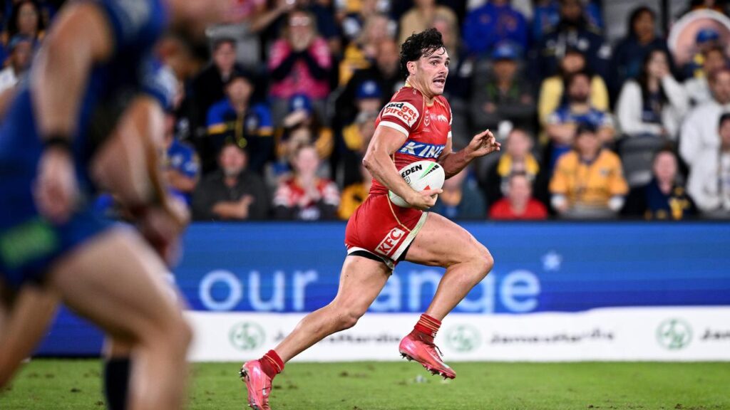 Dolphins star Herbie Farnworth streaks away to score the decisive try in a win over Parramatta.