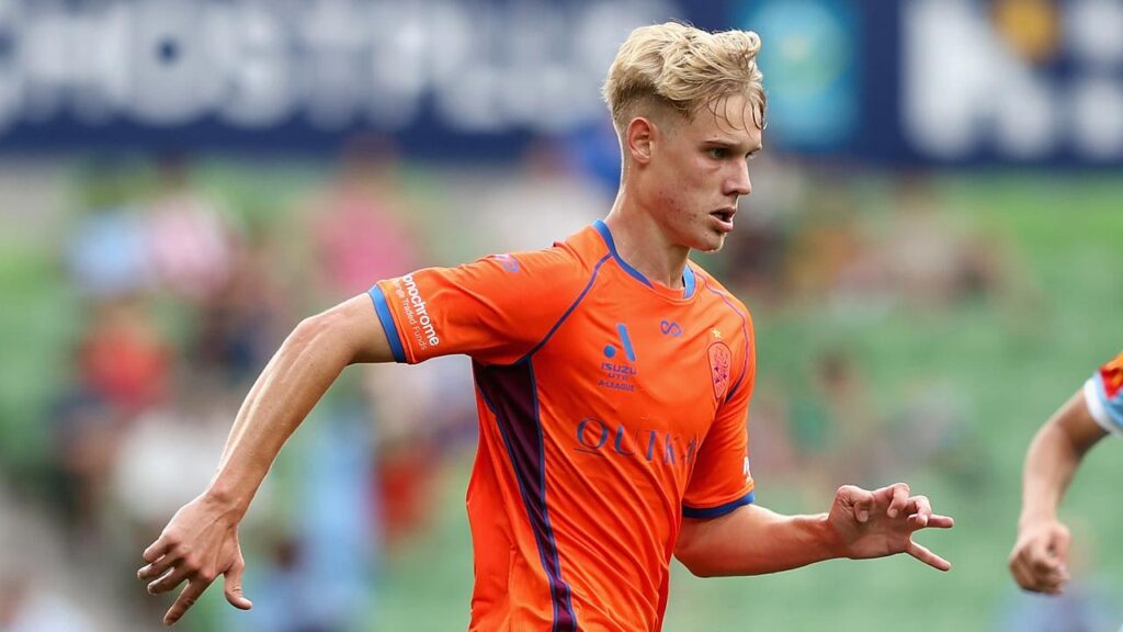 Samuel Klein’s double has given the Roar a 2-1 win over Central Coast.